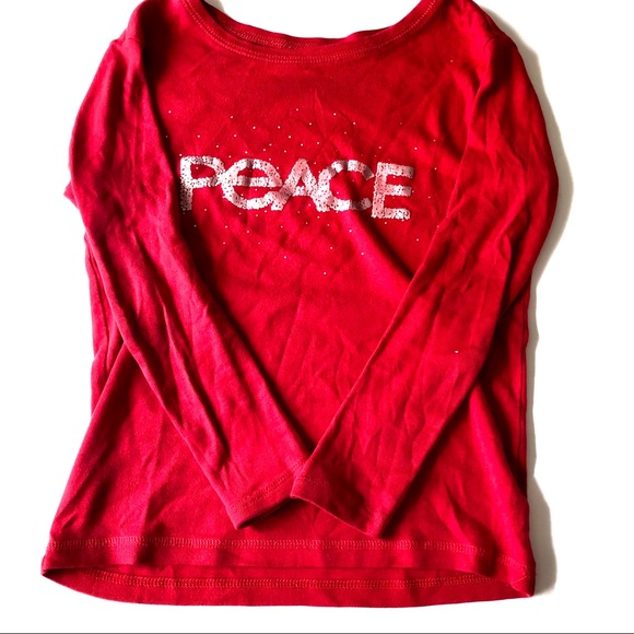 Gap Kids 10Y Red "PEACE" Long-Sleeve Graphic Tee - Picture 2 of 5